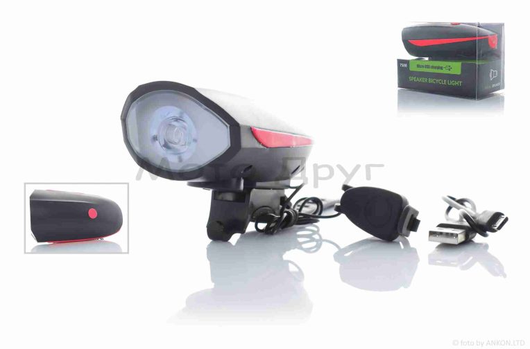 Фара велосипеда з сигналом, червона, USB, 1200mAh, 250LM/2,5H 125LM/5H #DEN-029