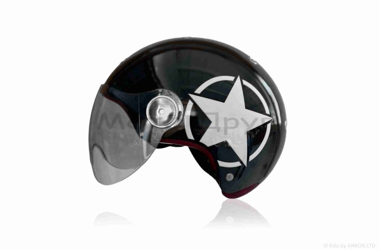 Шлем открытый  “IBK”  (#033  черный STAR,  очки, XL)