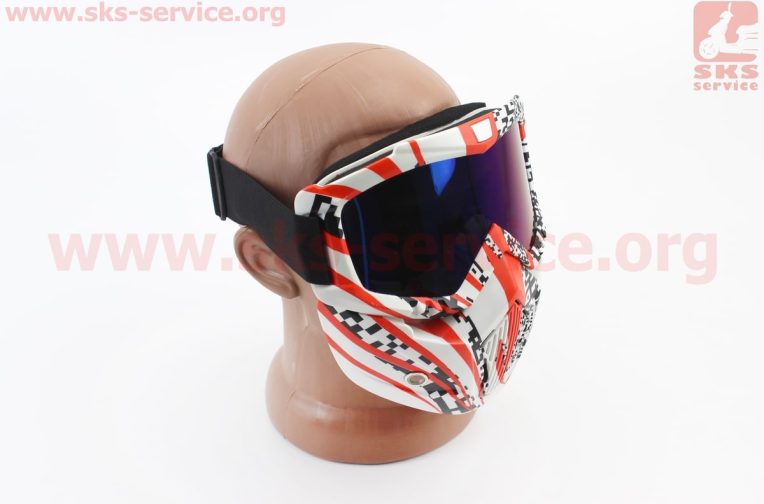 Очки+защитная маска, бело-красно-чёрная (хамелеон стекло), MT-009