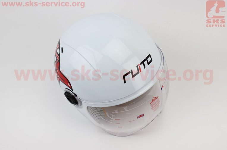 Шлем детский открытый Т68, БЕЛЫЙ с красно-чёрно-белым рисунком (возможны дефекты покраски)