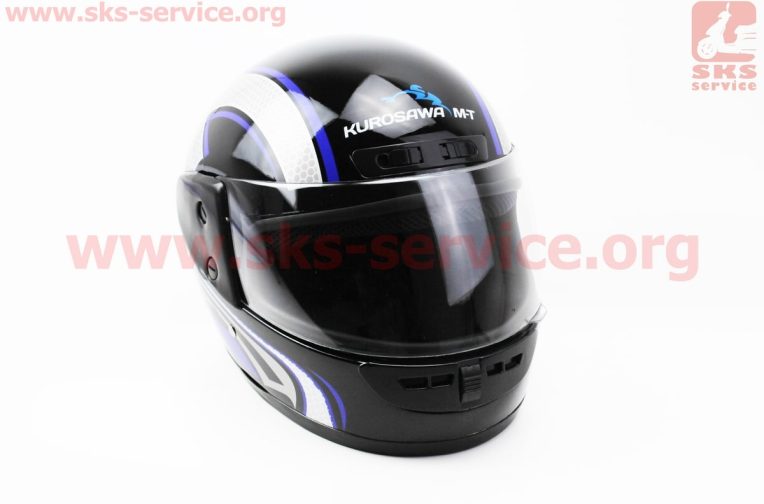 Шлем интеграл, закрытый HF-101 S, ЧЁРНЫЙ с сине-серым рисунком Q233-BL (возможны царапины, дефекты покраски)