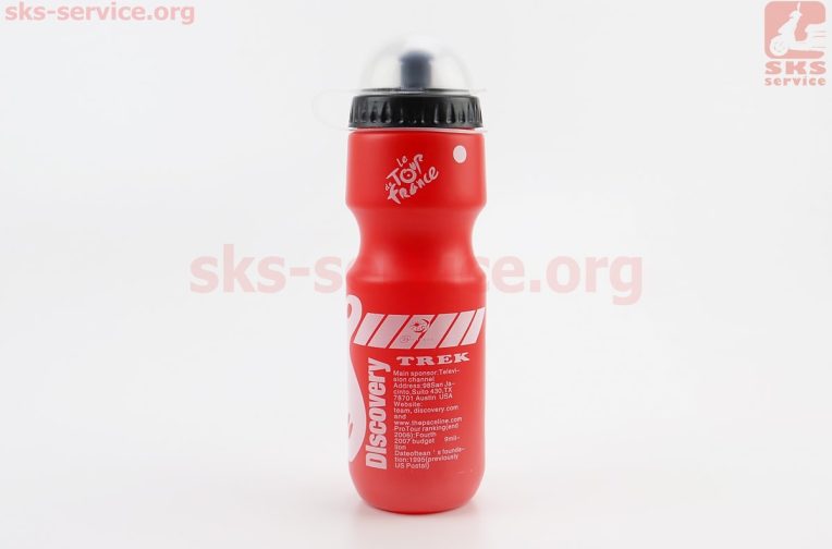 Фляга пластиковая 550мл, с защитной крышкой, красная с рисунком белым “Trek”