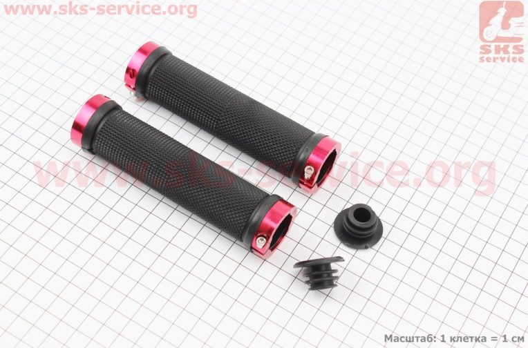 Ручки руля 130мм с зажимом Lock-On с двух сторон, чёрно-красные FL-426