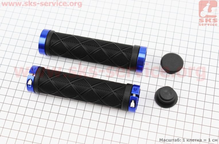 Ручки руля 130мм с зажимом Lock-On с двух сторон, чёрно-синие TPE-093