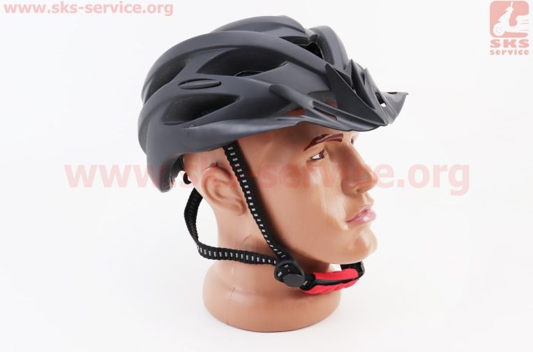 Шлем велосипедный L+фонарь задний, съёмный козырёк, 19 вент. отверстий, чёрный матовый