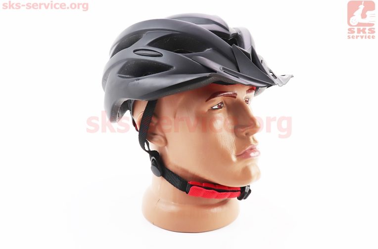 Шлем велосипедный L+фонарь задний, съёмный козырёк, 19 вент. отверстий, чёрный матовый V-05