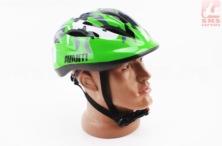 Шлем велосипедный подростковый M (54-57 см), 12 вент. отверстий, зелёный “КАМУФЛЯЖ” AV-021
