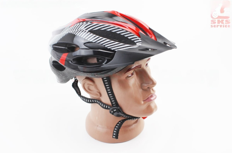 Шлем велосипедный L (54-62 см) съёмный козырёк, 21 вент. отверстий, чёрно-красно-белый