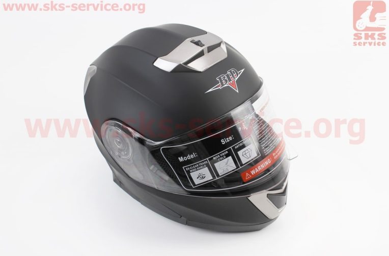 Шлем модуляр, закрытый с откидным подбородком+откидные очки BLD-160 М (57-58см), ЧЁРНЫЙ матовый