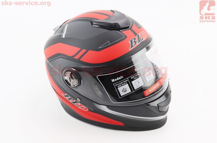 Шлем интеграл, закрытый BLD-М65 L (59-60см), ЧЁРНЫЙ матовый с красным рисунком