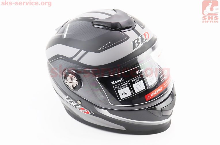 Шлем интеграл, закрытый BLD-М65 L (59-60см), ЧЁРНЫЙ матовый с серым рисунком