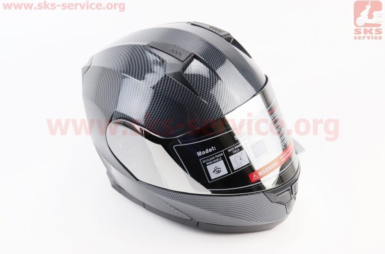 Шлем модуляр, закрытый с откидным подбородком+откидные очки BLD-162 М (57-58см), “КАРБОН” глянец