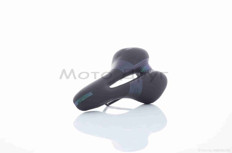 Седло вело  спортивное с вентиляцией, черно-зеленое  GEL  “ROADRIDE”  #SD-8067