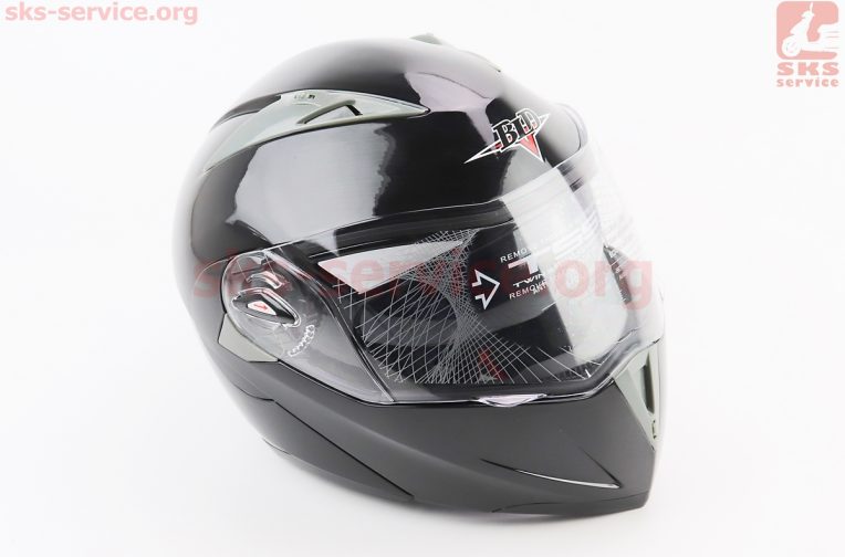 Шлем модуляр, закрытый с откидным подбородком+откидные очки BLD-158 L (59-60см), ЧЁРНЫЙ глянец