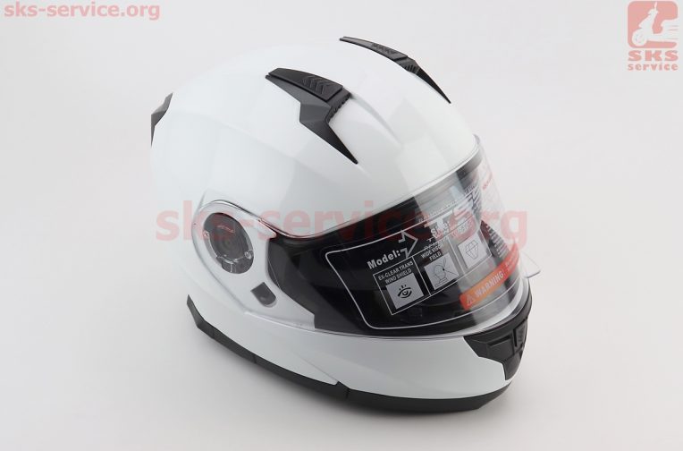 Шлем модуляр, закрытый с откидным подбородком+откидные очки BLD-162 S (55-56см), БЕЛЫЙ глянец