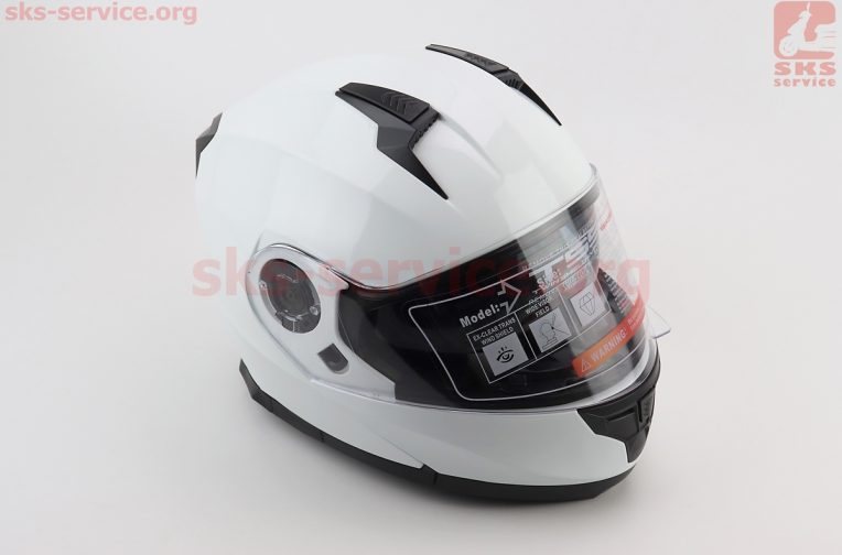 Шлем модуляр, закрытый с откидным подбородком+откидные очки BLD-162 L (59-60см), БЕЛЫЙ глянец