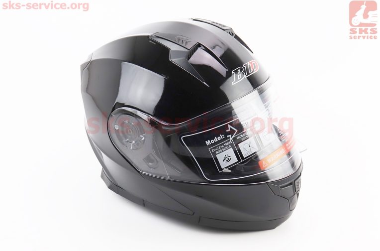 Шлем модуляр, закрытый с откидным подбородком+откидные очки BLD-162 L (59-60см), ЧЁРНЫЙ глянец