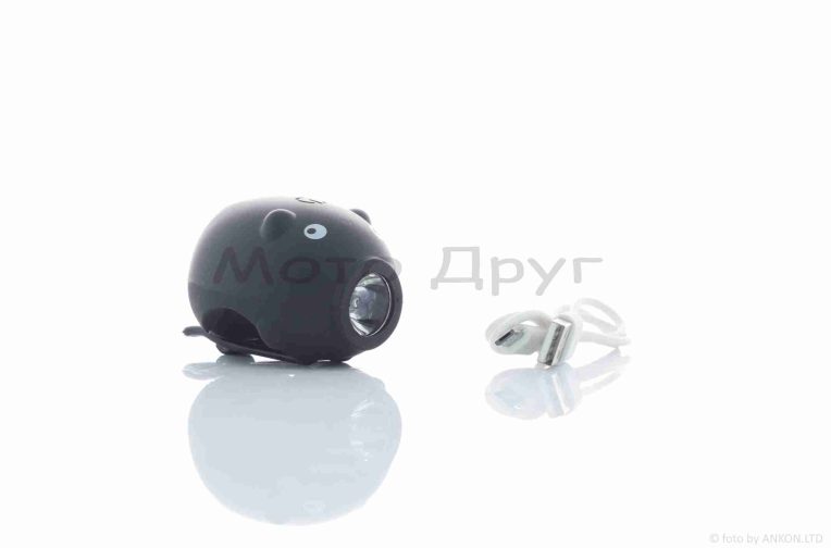 Габарит вело USB, 3 режими, біле світло, сигнал, чорний  “PIGGY”  #DEN-082
