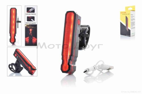 Габарит задний вело  5 диодов  3 режима  +лазер, USB, 500mAh #DEN-069