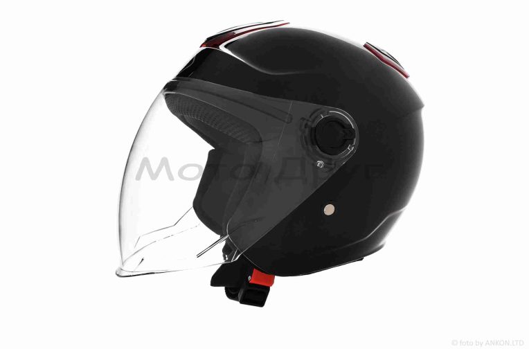 Шлем открытый  “DAVID”  (#D018, черный глянцевый, XL, красный спойлер, ABS)