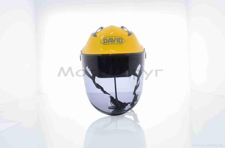 Шолом відкритий (мото 50cc/вело/самокат)  “DAVID”  (#S309, жовтий глянсовий, регулятор розміру, окуляри,
