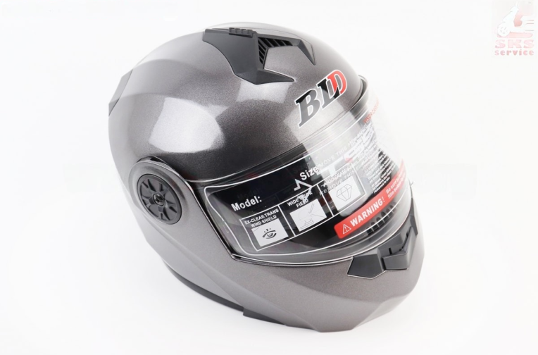 Шлем модуляр, закрытый с откидным подбородком+откидные очки BLD-159 S (55-56см), СЕРЫЙ глянец