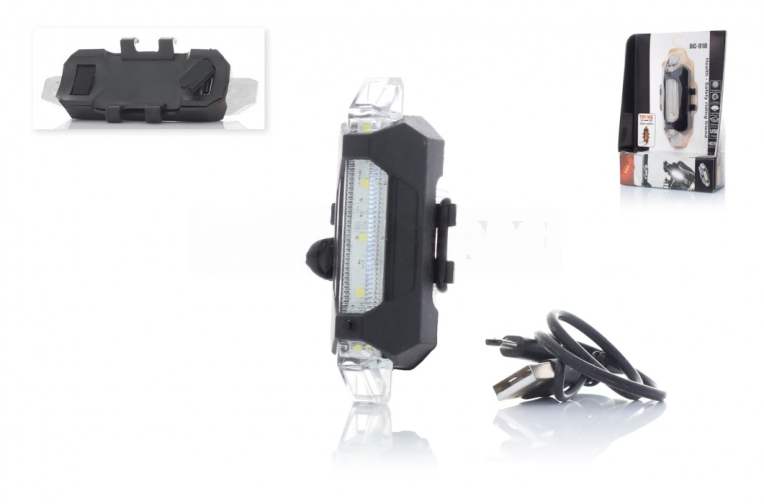 Габарит задний вело  USB, 5 диодов, 4 режима  (белый)  #DC-918/DEN-018