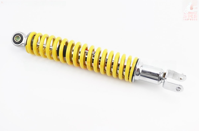 Амортизатор задній GY6 – 340мм*d50мм (втулка 10мм / вилка 8мм), жовтий