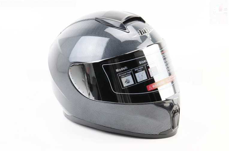 Шлем интеграл, закрытый (сертификация DOT)+откидные очки BLD-М66 S (55-56см), “КАРБОН” глянец