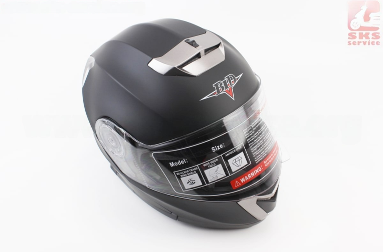 Шлем модуляр, закрытый с откидным подбородком+откидные очки BLD-160 S (55-56см), ЧЁРНЫЙ матовый
