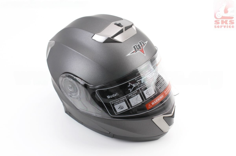 Шлем модуляр, закрытый с откидным подбородком+откидные очки BLD-160 S (55-56см), СЕРЫЙ матовый