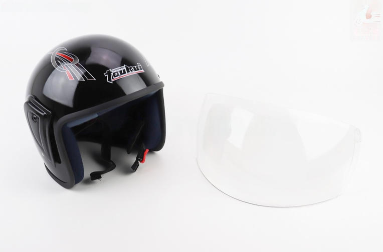 Шлем открытый HK-215, ЧЁРНЫЙ с красно-серым рисунком (незначительные отличия рисунков, возможны дефекты покраски)