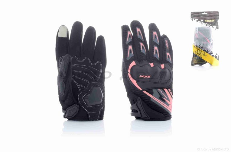 Перчатки мото  “SUOMY”  #SU-11, сенсорный палец, L, черно-розовые
