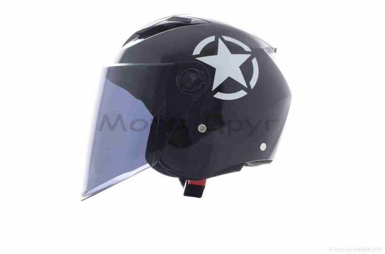 Шлем открытый  “DAVID”  (#D017, черный глянцевый, тонированный визор Willys Star, L, ABS)