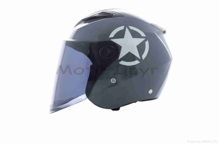 Шлем открытый  “DAVID”  (#D017, серый глянцевый, тонированный визор Willys Star, M, ABS)