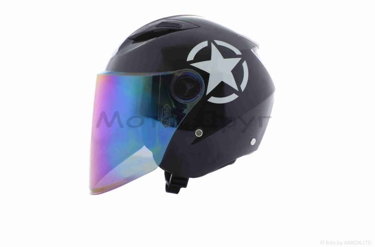 Шлем открытый  “DAVID”  (#D017, черный глянцевый, визор хамелеон  Willys Star, L, ABS)