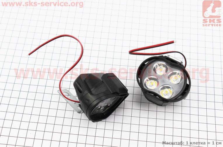 Фара дополнительная светодиодная влагозащитная – 4 LED с креплением, к-кт 2шт 64*50мм