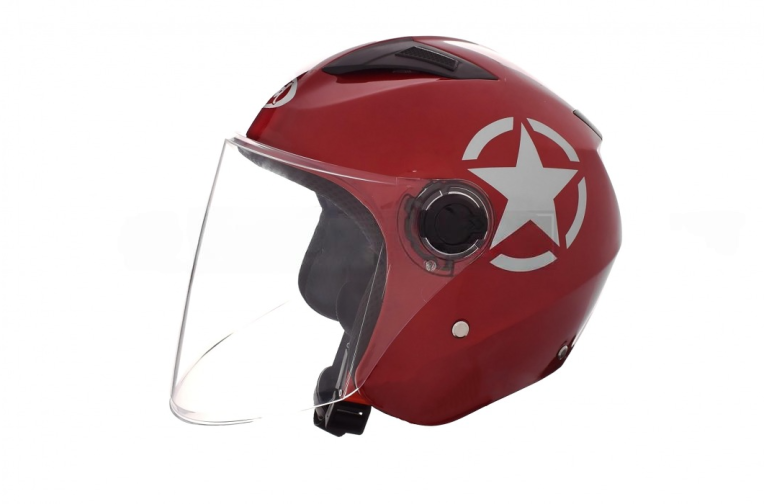 Шлем открытый  “DAVID”  (#D017, красный Willys Star, L, АБС-пластик)