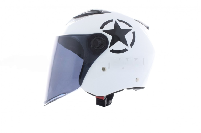 Шлем открытый  “DAVID”  (#D017, белый глянцевый, тонированный визор Willys Star, M, ABS)