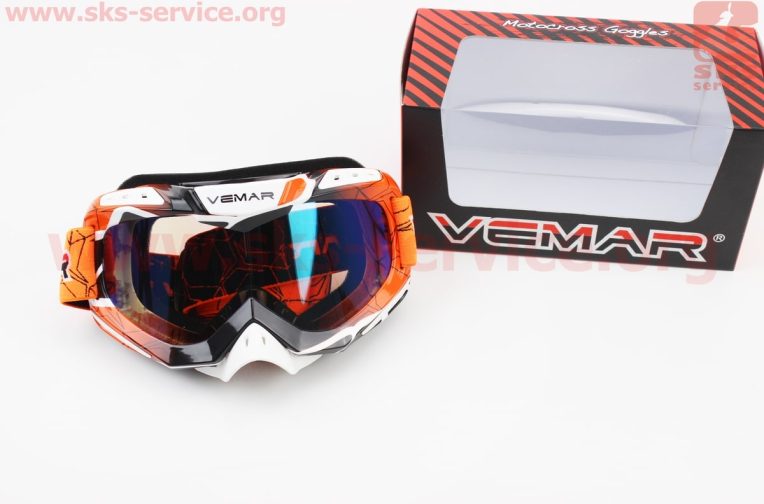 Очки кроссовые/эндуро/АТV, бело-чёрно-оранжевые (хамелеон стекло), VM-1016C