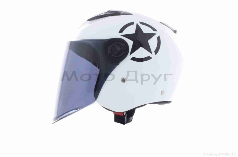 Шлем открытый  “DAVID”  (#D017, белый глянцевый, тонированный визор Willys Star, XL, ABS)