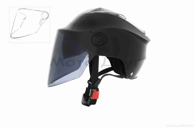 Шлем открытый (мото 50cc/вело/самокат)  “DAVID”  (#S309, черный глянцевый, регулятор размера, очки,