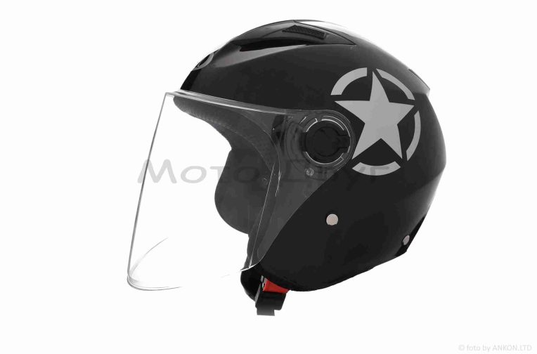 Шлем открытый  “DAVID”  (#D017, черный глянцевый Willys Star, XL, ABS)