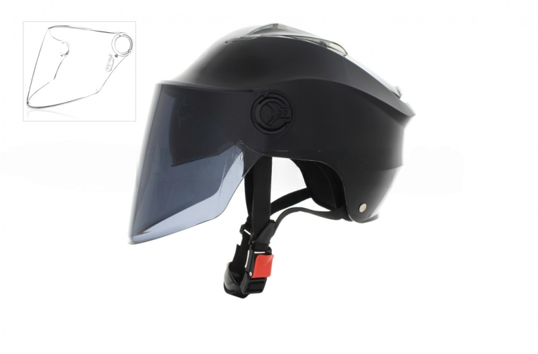 Шлем открытый (мото/вело/самокат) “DAVID” (#D309, черный глянцевый, регулятор размера, очки, тон., АБС)