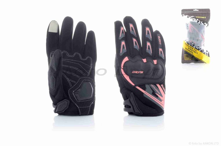 Перчатки мото  “SUOMY”  #SU-11, сенсорный палец, XL, черно-розовые