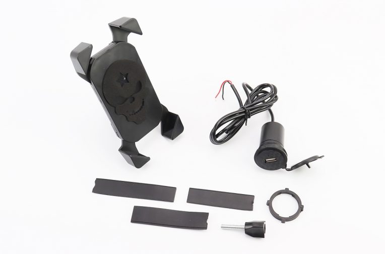 Держатель телефона на руль с черным рисунком + USB зарядка (миним. размер телефона 60*124мм, макс. размер 80*160мм), тип 1
