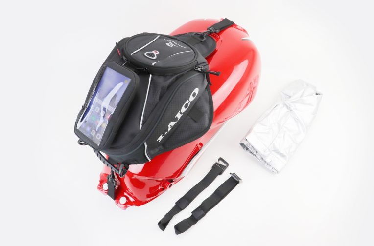 Мото сумка на бак мотоцикла магнитная 19х34х9 с влагозащитным отделением для смартфона 9×13см + чехол, Чёрная