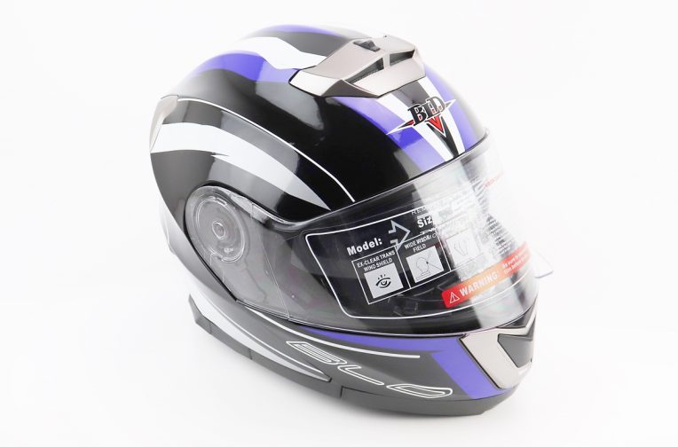 Шлем модуляр, закрытый с откидным подбородком+откидные очки BLD-160 S (55-56см), ЧЁРНЫЙ с сине-белым рисунком