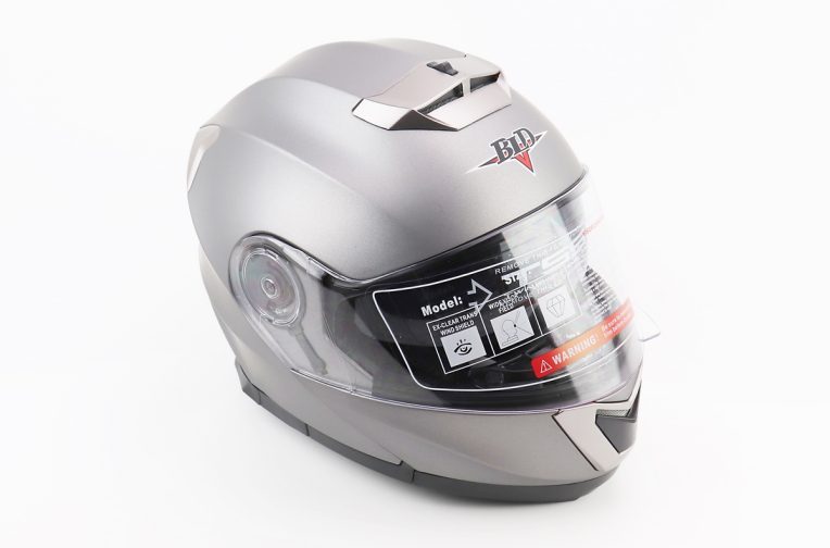 Шлем модуляр, закрытый с откидным подбородком+откидные очки BLD-160 М (57-58см), СЕРЫЙ матовый
