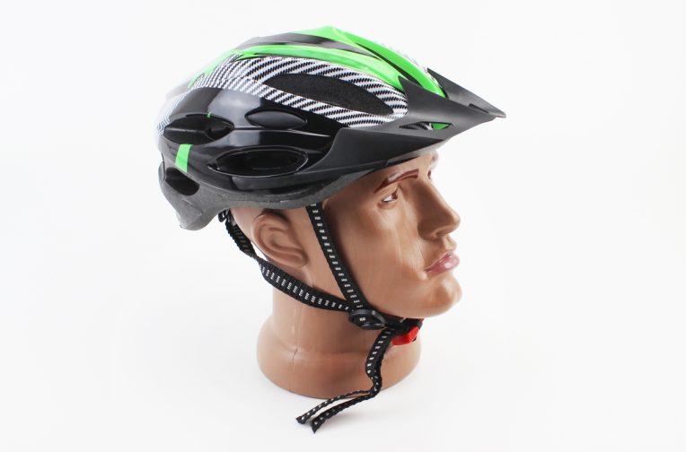 Шлем велосипедный L (54-62 см) съёмный козырёк, 21 вент. отверстий, чёрно-зелёно-белый